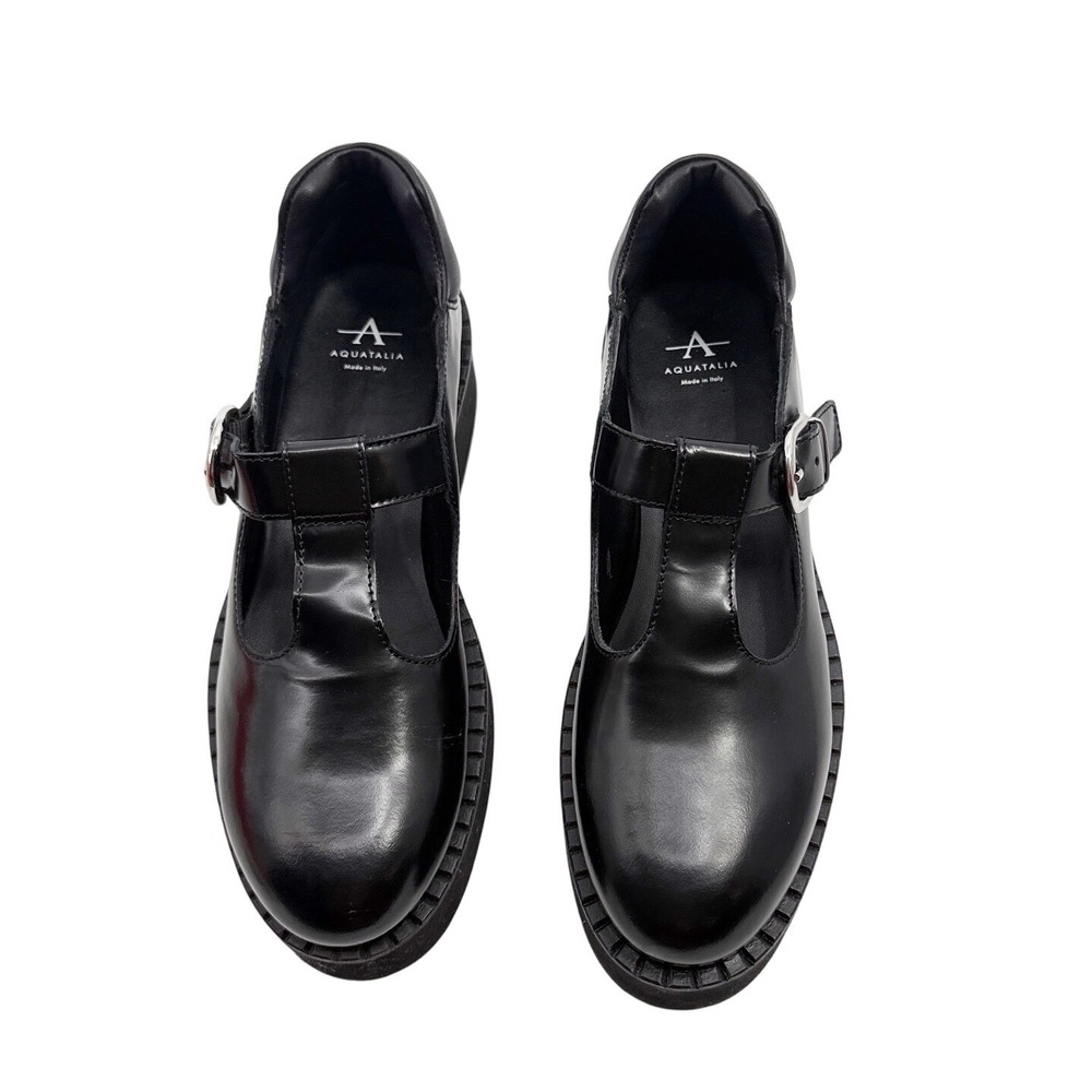 Aquatalia Malvina Women's Black Patent Leather Mary Jane Platform Shoes size 7.5